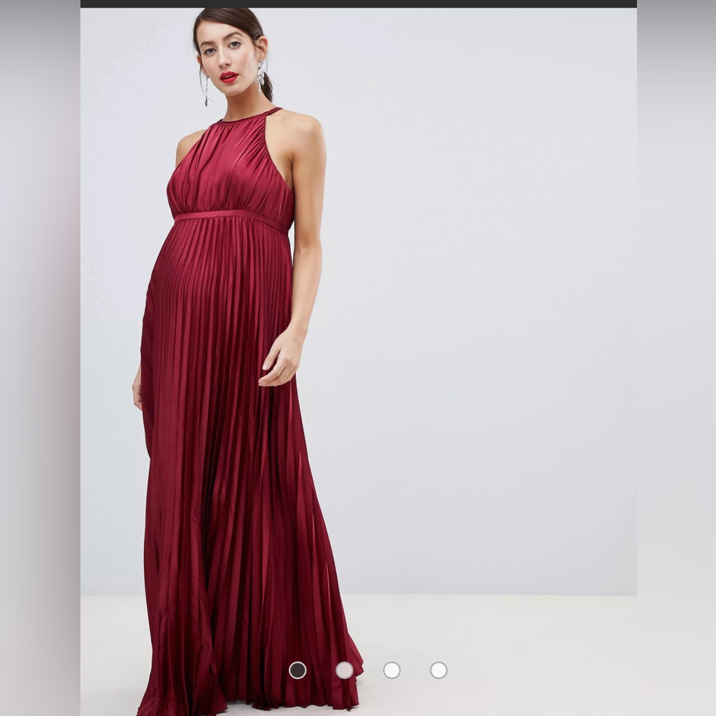 Chi Chi London Maternity High Neck Satin Maxi Dress In Dark Red